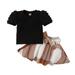 ZHAGHMIN 3T Girls Outfits Toddler Girls Short Sleeve Ribbed T Shirt Tops Plaid Skirt Outfits Baby Girl Set Clothes Teens Clothes For Girls Fall Ruffle Baby Girl Clothes Baby Girl Bodysuit Set New Bo