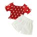 ZHAGHMIN Toddler Beach Short Set Toddler Kids Baby Girls Polka Dot Off Shoulder Ruffle T Shirt Tops Shorts 2Pcs Outfits Clothes Set 6T Girls Outfits Baby Girl Blanket Large Toddler Girl Skirt Set Gi