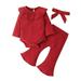 ZHAGHMIN Girls Spring Outfits Baby Girls Long Sleeve Ribbed Ruffle Romper Tops Flared Pants Headband 3Pcs Outfits Clothes Set Baby With Headband Little Girl Outfits 5T Kid Outfits For Girls Shy Girl