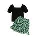 ZHAGHMIN Baby Girl Summer Clothes Toddler Kids Girls Clothes Casual Beach Ribbed Short Sleeves Top Floral Skirt 2Pcs Outfits Set New Baby Bundle New Born Pack New Born Baby Items Baby Girl Leggings