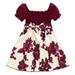 BULLPIANO Girl Floral Shirred Puff Short Sleeve Ruffle Square Neck Short A Line Dress