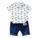 ZHAGHMIN Toddler Size 6 Shoes Boys Baby Kids Short Shirt Set Pattern Pants Tops+ Sleeve Boy Denim Toddler Boys Outfits&Set Toddler Boy Clothes Boy Clothes Pack 6 Month Old Baby Clothes Firetruck Clo