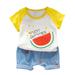 ZHAGHMIN Boy Clothes Baby Boy Girl Watermelon Print Short Sleeve Shirts Denim Shorts 2Pcs Set Baby Boy 4 Piece Baby Boy Suspenders And Bow Tie Outfit Jacket Boy 2T Summer Clothes Boys Baby Sw
