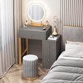 Vanity Desk with 3-Color Touch Screen Lighted Mirror, Makeup Vanity Table Set with 4 Drawers, Dressing Table with Cushioned Stool, Dressing Table for Small Space, Suitable for Women, Girls, Bedroom (