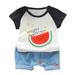 ZHAGHMIN Toddler Shirts And Shorts Baby Boy Girl Watermelon Print Short Sleeve Shirts Denim Shorts 2Pcs Set Baby Boy 4 Piece Baby Boy Suspenders And Bow Tie Outfit Jacket Boy 2T Summer Clothes Boys