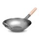 Craft Wok Flat Hand Hammered Carbon Steel Pow Wok with Wooden and Steel Helper Handle (12 Inch, Flat Bottom) / 731W316-12in