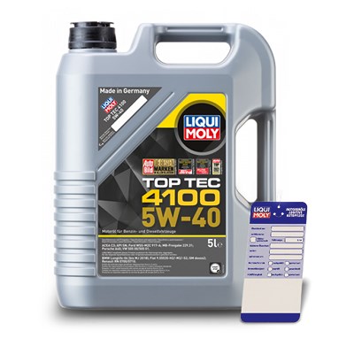 Liqui Moly 5 L Top Tec 4100 5W-40 + Ölwechsel-Anhänger [Hersteller-Nr. 3701] Image