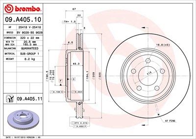 Brembo Bremsscheibe [Hersteller-Nr. 09.A405.11] für Chrysler, Dodge, Lancia