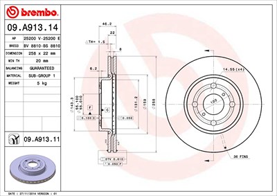 Brembo Bremsscheibe [Hersteller-Nr. 09.A913.11] für Toyota, Daihatsu Image