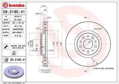 Brembo Bremsscheibe [Hersteller-Nr. 09.5180.41] für Fiat Image