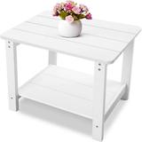 LGHM Outdoor Side Table for Patio 2-Tier Oversized All Weather Resistant Rectangle Adirondack Table for Backyard Pool White