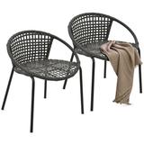 Dextrus Outdoor Dining Chair Set of 2 Patio Chair Set Woven Wicker & Steel FrameOutdoor Dining Chairs Furniture Dark Brown
