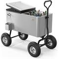 VINGLI 80qt. Wagon Rolling Cooler Ice Chest w/Long Handle and 10 Wheels Patio Cooler Outdoor Park Cart on Wheels