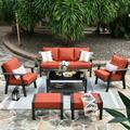 Ovios 6 Pieces Outdoor Furniture All-Weather Patio Conversation Set Wicker Sectional Sofa with 5 Cushions