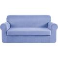 Stretch Sofa Slipcover 2 Piece Sofa Cover 3 Seater Couch Slipcover Coat Soft Washable Furniture Covers with Elastic Bottom Checks Spandex Jacquard Fabric Large Blue Purple