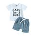 Kid Boys Clothes Short Sleeve Round Neck Letters Print Loose Shirt + Drawstring Short Pants