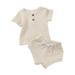BULLPIANO Summer Unisex Newborn Baby Boy Girl Clothes Set Infant Ribbed Short-Sleeved Solid Color Top + Shorts Two-Piece Outfit