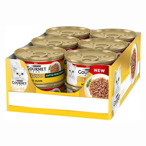 Sparpaket: 24x85g Gourmet Gold Saftig-Feine Streifen Huhn Katzenfutter nass