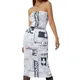Robe de Soirée Mi-Longue pour Femme Tenue Chic et Élégante Imprimée Journal Style Urbain