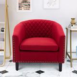 Barrel Accent Chair with Arms Linen Fabric Club Chairs Bucket Chair Upholstered Tub Chair for Living Room Bedroom, Red Linen