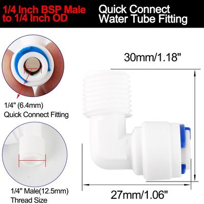 1/4 Inch BSP Male to 1/4 Inch OD Elbow Quick Connect Purifier 10pcs - White,Blue - Male 12.5mm/ 1/4"