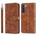 Samsung Galaxy S23 Case Samsung S23 Wallet Case Magnetic Closure Embossed Tree Premium PU Leather [Kickstand] [Card Slots] [Wrist Strap] Phone Cover for Samsung S23 Brown