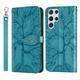 Samsung Galaxy S22 Ultra Case Samsung S22 Ultra Wallet Case Magnetic Closure Embossed Tree Premium PU Leather [Kickstand] [Card Slots] [Wrist Strap] Phone Cover for Samsung S22 Ultra Blue