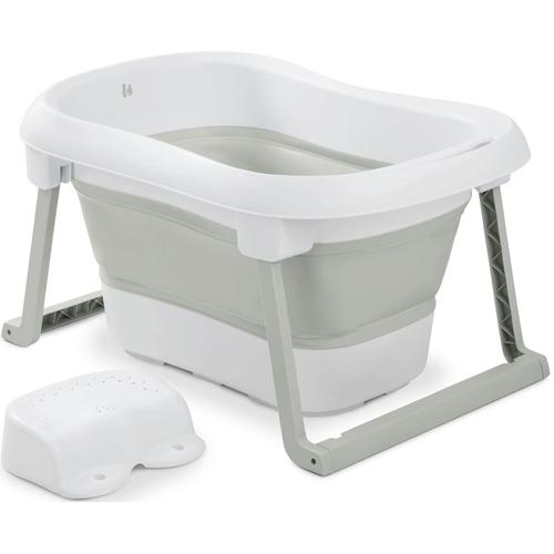 "Babybadewanne HAUCK ""Wash N Fold L, White/Sage"" grün (white, sage) Baby Badewannen Babybadewannen Faltbadewanne mit Wassertemperaturmessung am Ablaufstopfen"