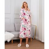 Alwyn Home Women"s Floral Robes Zip Front Nightgown Housecoat Lounge Dress S-3XL Polyester | 34 H x 44 W in | Wayfair