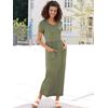 Jerseykleid CASUAL LOOKS "Jersey-Kleid", Damen, Gr. 23, Kurzgrößen, grün (khaki), Jersey, Single Jersey, 95% Viskose, 5% Elasthan, unifarben, lang, Rundhals, Kurzarm, Kleider