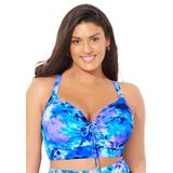 Plus Size Women's Bra Sized Tie Front Longline Underwire Bikini Top by Swimsuits For All in Electric Ocean (Size 42 F)