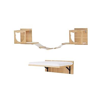Frisco Cushioned Wall Mounted Wall Shelf + Cat Silhouette with Bridge Wall Mounted Cat Wall Shelves