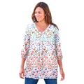 Plus Size Women's Three-Quarter Sleeve Pleat-Front Tunic by Woman Within in White Garden Print (Size 22/24)