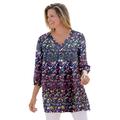 Plus Size Women's Three-Quarter Sleeve Pleat-Front Tunic by Woman Within in Navy Garden Print (Size 30/32)