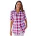 Plus Size Women's Short-Sleeve Button Down Seersucker Shirt by Woman Within in Raspberry Sorbet Camp Plaid (Size 4X)