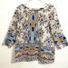 Anthropologie Tops | Anthropologie Maeve Womens Blouse Top Size 8 100% Silk Flower Boho | Color: Blue/Cream | Size: 8