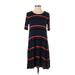 Ann Taylor LOFT Casual Dress - A-Line Crew Neck Short sleeves: Blue Print Dresses - Women's Size Small