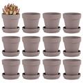 Fcacti 3 Inches Small Grey Terracotta Pots with Saucer, 12 Pack 3" Terra Cotta Planter with Drainage Holes, Small Clay Flower Pots for Plants, Succulents, Crafts, Wedding Favor