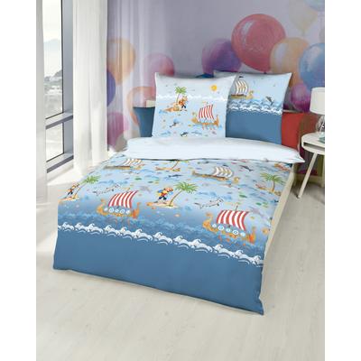 Kinderbettwäsche KAEPPEL "Wikinger", blau, B/L: 100cm x 135cm, , Renforcé, B/L: 40cm x 60cm, Renforcu00e9, Obermaterial: 100% Baumwolle, Bettwäsche, angenehm wärmend Image