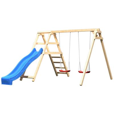 Doppelschaukel KONIFERA "Felix", bunt (natur, rot, blau), Schaukeln, KinderB:308cm H:213cm T:264cm, Holzwerkstoff, BxTxH: 308x264x213 cm, B:308cm H:213cm T:264cm
