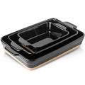 HVH Baking Dish Set, 9x13 Baking Dish, Ceramic Lasagne Pan Deep, Large Casserole Dish Set, Baking Dishes for Casseroles 13 x 9, Ceramic Bakeware Set of 3, Farmhouse Style (Black)