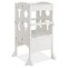 Costway Folding Wooden Step Stool with Lockable Safety Rail for Toddler 3+-White