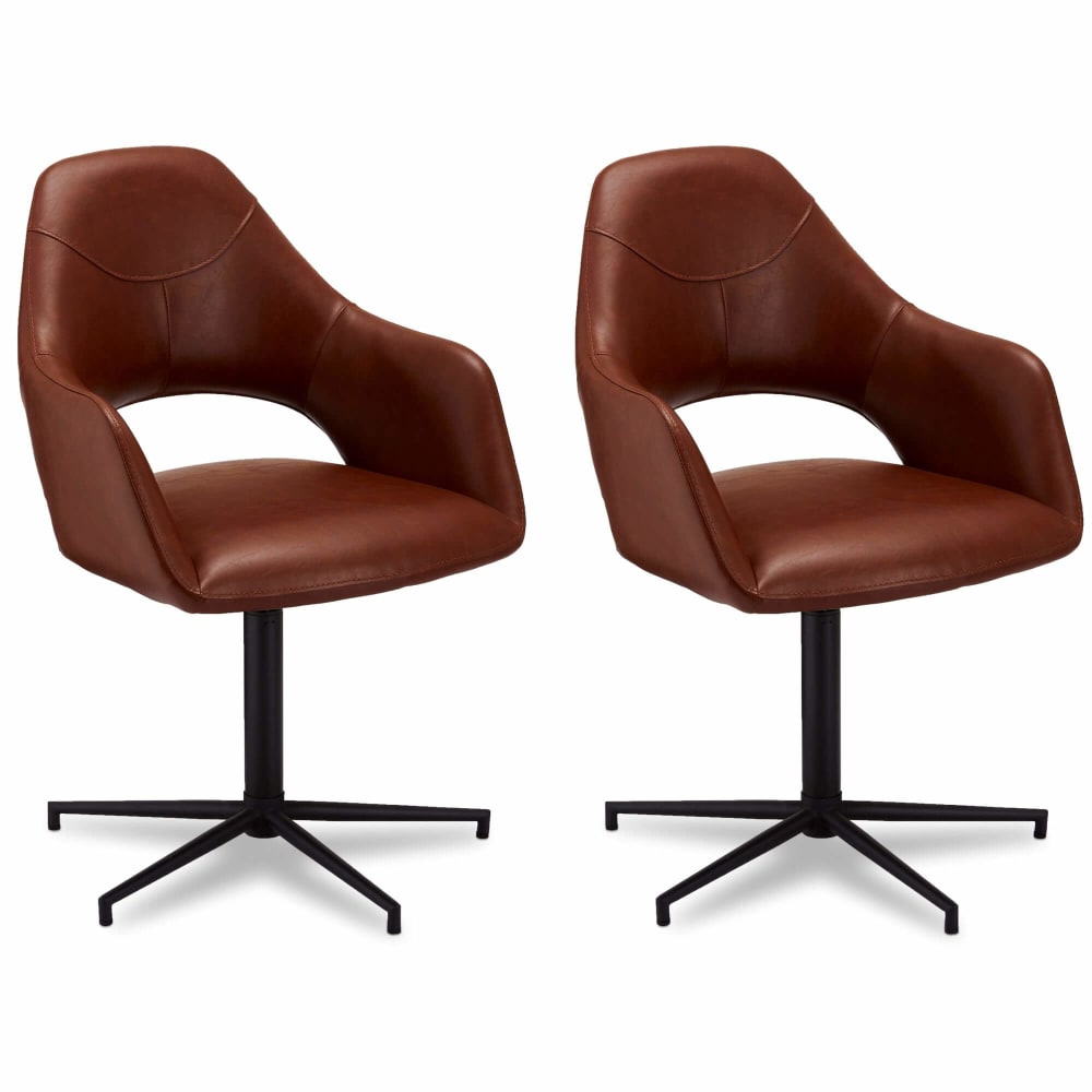 Lot de 2 chaises avec accoudoirs en simili marron clair