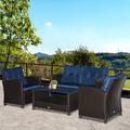 Outsunny 4-Piece Patio Furniture Set, Rattan Wicker Chair W/Table, Outdoor Conversation Set w/ Cushion For Backyard, Porch, Or Garden | Wayfair