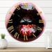 DESIGN ART Designart Plump Woman Lips With Black and Pink Modern wall clock 23 In. Wide x 23 In. High