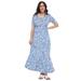 Plus Size Women's Short Sleeve Tiered Maxi Dress by ellos in Blue Sky White Print (Size 22/24)