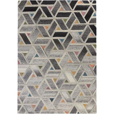Wollteppich FLAIR RUGS "River", bunt (grau, multi), B:160cm H:10mm L:230cm, Wolle, Teppiche, fußbodenheizungsgeeignet, 100% Wolle, geometrisches Muster Image