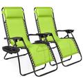 Arlmont & Co. Set Of 2 Adjustable Zero Gravity Patio Chair Recliners W/Cup Holders Metal in Green | 44 H x 25 W x 32.5 D in | Wayfair