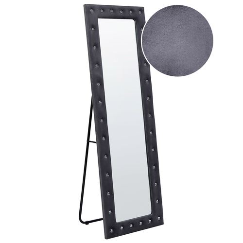 Standspiegel Dunkelgrau Samt 50 x 150 cm Rechteckig mit Strasssteinen Samtrahmen Glamourös Ganzkörperspiegel für Wohnzimmer Schlafzimmer Flur