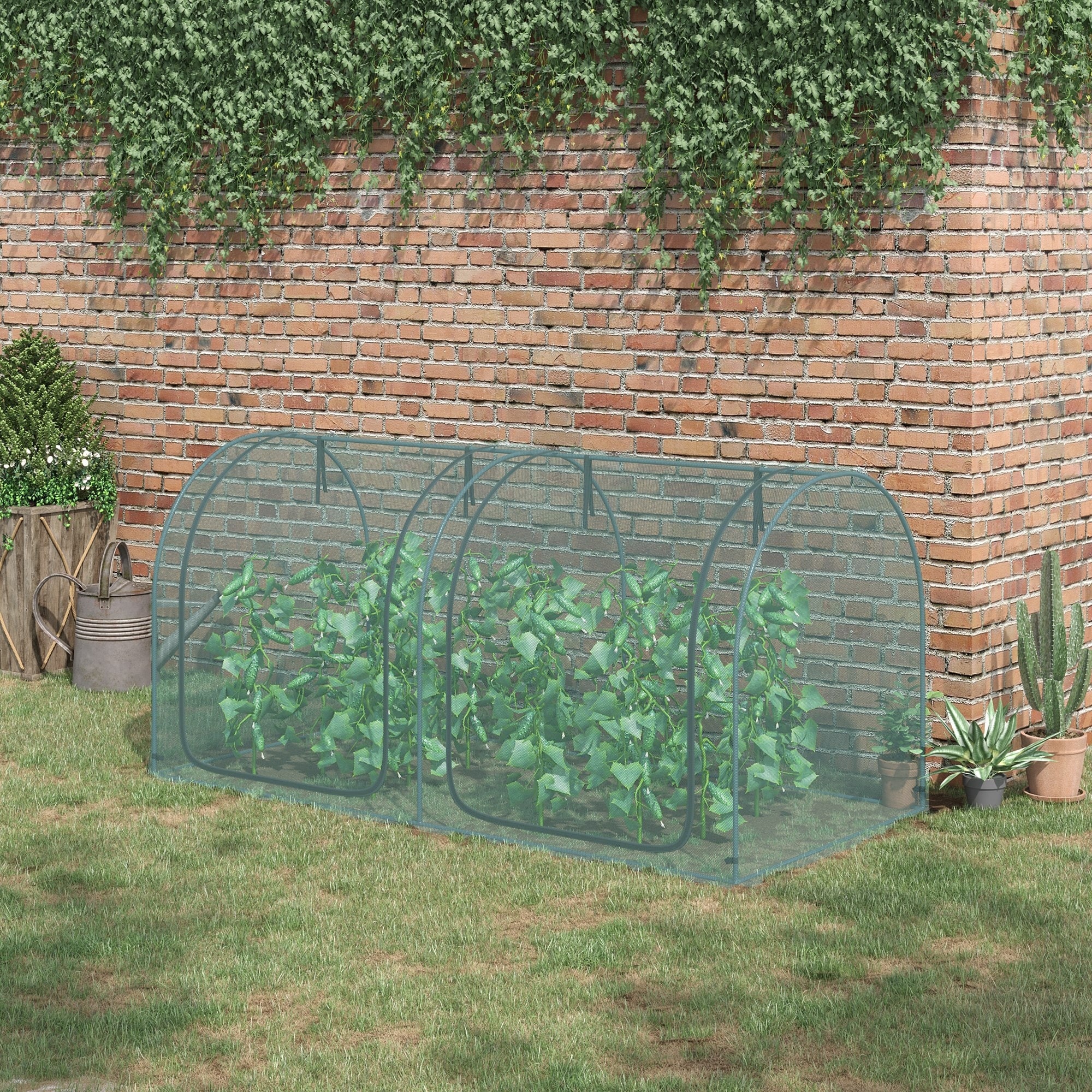 Outsunny 8' x 4' Crop Cage, Plant Protection Tent with Two Zippered Doors, Storage Bag and 4 Ground Stakes